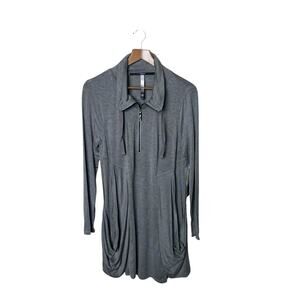 Kensie Heather Gray Long Sleeve Tunic Dress L 1/4 Zip Stretch Pockets Casual